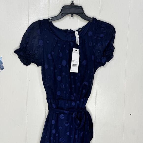 NY Collection Womens Midi Fit & Flare Dress Size Petite Medium Navy Coquette New - Picture 2 of 16